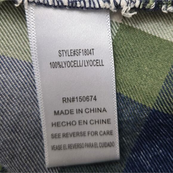 NWT Billy T Mabry Chambray Button Down Top Blue Green Plaid Size Large - Picture 6 of 7